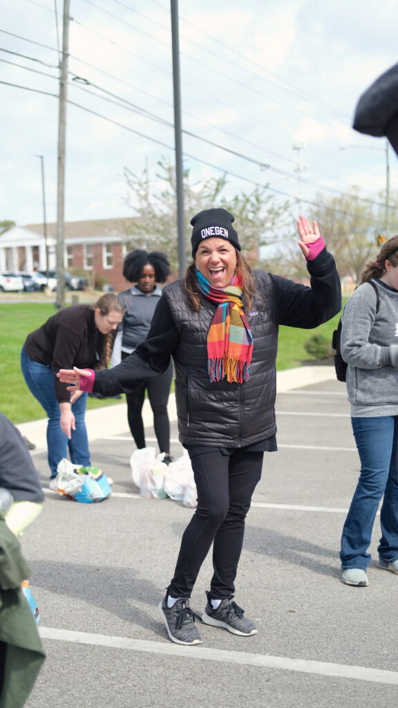 Elaine Whitney strikes a pose at OneGenAway’s mobile food pantry.