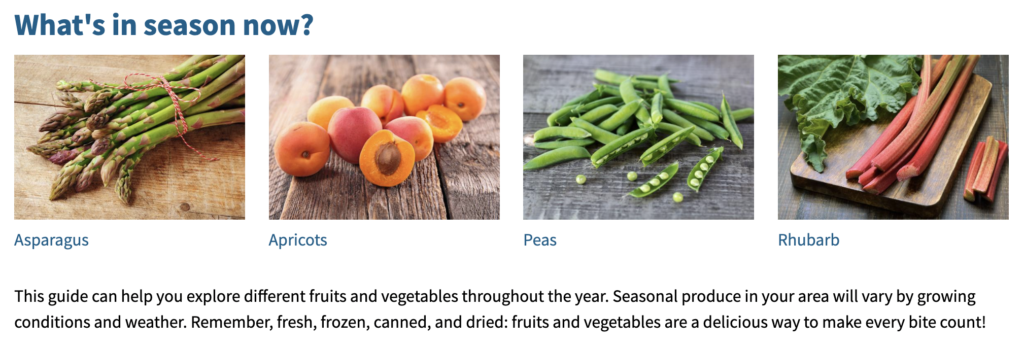 Asparagus, apricots, peas, and rhubarb are all featured items on the USDA Seasonal Produce Guide for July